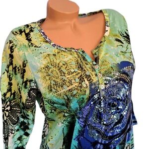 Thomas &‎ Olivia Top Blouse Sequins womens Shirt Size Large